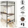 Adam Twin Loft Bunk Black with Cinnamon Wood Desk and Closet Rod