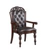 Traditional Set of 2pcs Arm Chairs Brown Cherry Solid wood Espresso Leatherette Tufted Formal Dining Room