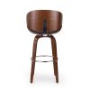 30" Mid-Century Modern Upholstered Swivel Barstool, Midnight Black, Walnut