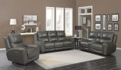 Leather Collection: Contemporary Style, Power Recliners, USB Charging, Grey Sofa & Loveseat with Dual Reclining Seats and Hidden Storage