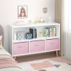 Kids bookcase with Collapsible Fabric Drawers, Children's Book Display, Toy Storage Cabinet Organizer, White+Pink