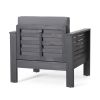 ( Set of 2) Outdoor Acacia Wood Club Chairs with Cushions, Dark Gray, 27.75"D x 32"W x 27.75"H