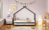 Twin Size Metal House Bed with Twin Size Trundle, Black