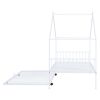 Twin Size Metal House Bed with Twin Size Trundle, White