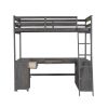 Twin Size Loft Bed with U-shaped Desk, Drawers and Storage Shelves, Antique Brown