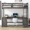 Twin Size Loft Bed with U-shaped Desk, Drawers and Storage Shelves, Antique Brown