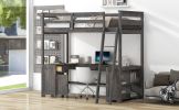 Twin Size Loft Bed with U-shaped Desk, Drawers and Storage Shelves, Antique Brown