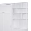 Full Size Murphy Bed with Multiple Storage Shelves and A Cabinet, White