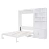 Full Size Murphy Bed with Multiple Storage Shelves and A Cabinet, White