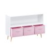 Kids bookcase with Collapsible Fabric Drawers, Children's Book Display, Toy Storage Cabinet Organizer, White+Pink