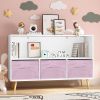 Kids bookcase with Collapsible Fabric Drawers, Children's Book Display, Toy Storage Cabinet Organizer, White+Pink