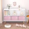 Kids bookcase with Collapsible Fabric Drawers, Children's Book Display, Toy Storage Cabinet Organizer, White+Pink