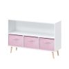 Kids bookcase with Collapsible Fabric Drawers, Children's Book Display, Toy Storage Cabinet Organizer, White+Pink