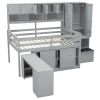 Full Size Wooden Loft Bed Big Storage with Under-bed Desk, with Drawers, with Shelves, Gray