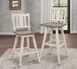 Pub Height Chairs Set of 2, Distressed Gray and White 360-degree Swivel Chair Solid Rubberwood Furniture, Vertical Slat Back Bar Chairs