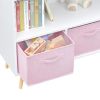 Kids bookcase with Collapsible Fabric Drawers, Children's Book Display, Toy Storage Cabinet Organizer, White+Pink