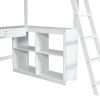 Twin Size Loft Bed with U-shaped Desk, Drawers and Storage Shelves, White