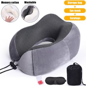 U Shaped Memory Foam Neck Pillows Soft Slow Rebound Space Travel Pillow Massage Sleeping Airplane Pillow Neck Cervical Bedding (Ships From: China, Color: Upgrade B Grey)