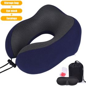 U Shaped Memory Foam Neck Pillows Soft Slow Rebound Space Travel Pillow Massage Sleeping Airplane Pillow Neck Cervical Bedding (Ships From: China, Color: Upgrade A Navy Blue)