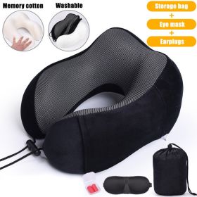 U Shaped Memory Foam Neck Pillows Soft Slow Rebound Space Travel Pillow Massage Sleeping Airplane Pillow Neck Cervical Bedding (Ships From: China, Color: Upgrade B Black)