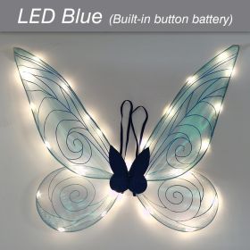 LED Fairy Wings Glowing Sparkle Butterfly Elf Princess Angel Wings Halloween Party Cosplay Costumes Performance Photography Prop (Ships From: China, Color: LED Blue)