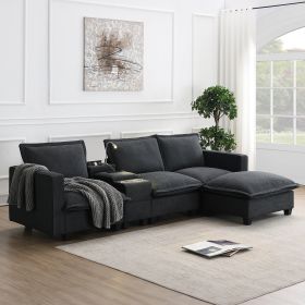 [VIDEO provided][New]109*57"Modern Sectional Cloud Sofa with Console,USB Charging Port,Reading Light,Cup Holder,4 Seat Chenille Modular Couch,Storable (Color: as Pic)