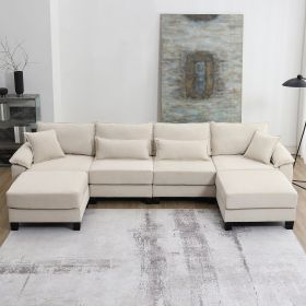 [VIDEO provided] [New] 133*65" Corduroy Modular Sectional Sofa,U Shaped Couch with Armrest Bags,6 Seat Freely Combinable Sofa Bed,Comfortable and Spac (Color: as Pic)