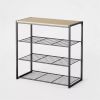 4 Tier Shoe Rack Black Metal with Natural